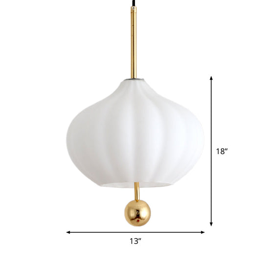 Modern White Glass Pumpkin Pendant Lamp With Brass Modo Deco - 1 Bulb Suspension Light