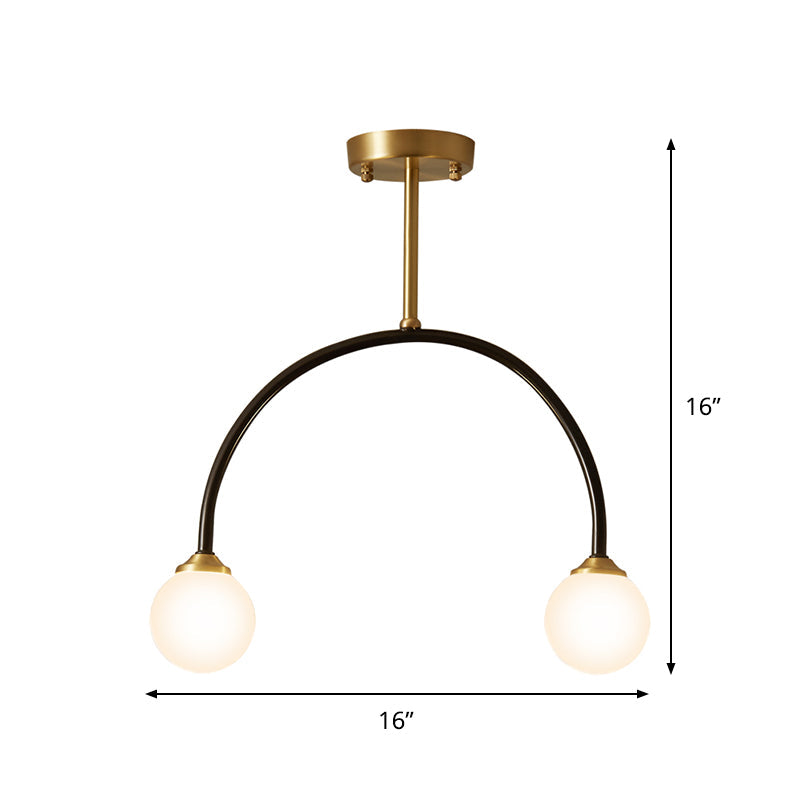 Arced Minimal 2 - Bulb Led Flush Ceiling Lamp – Brass & Black Restaurant Semi Mount Lighting