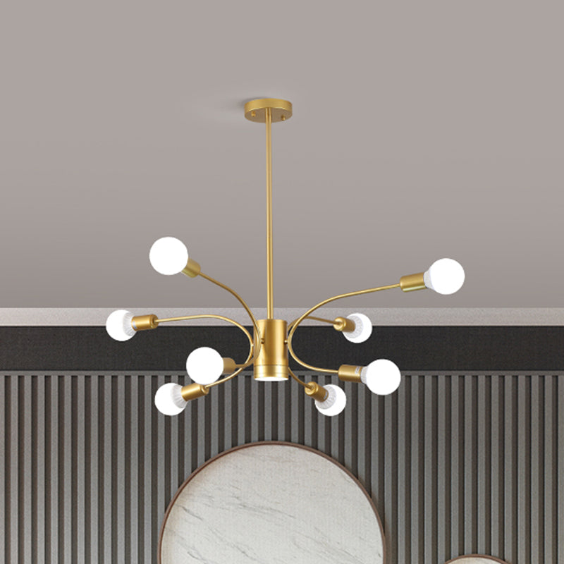 Modern Sputnik Chandelier Lamp - Metallic Ceiling Pendant Light In Gold With 6/8/12 Lights