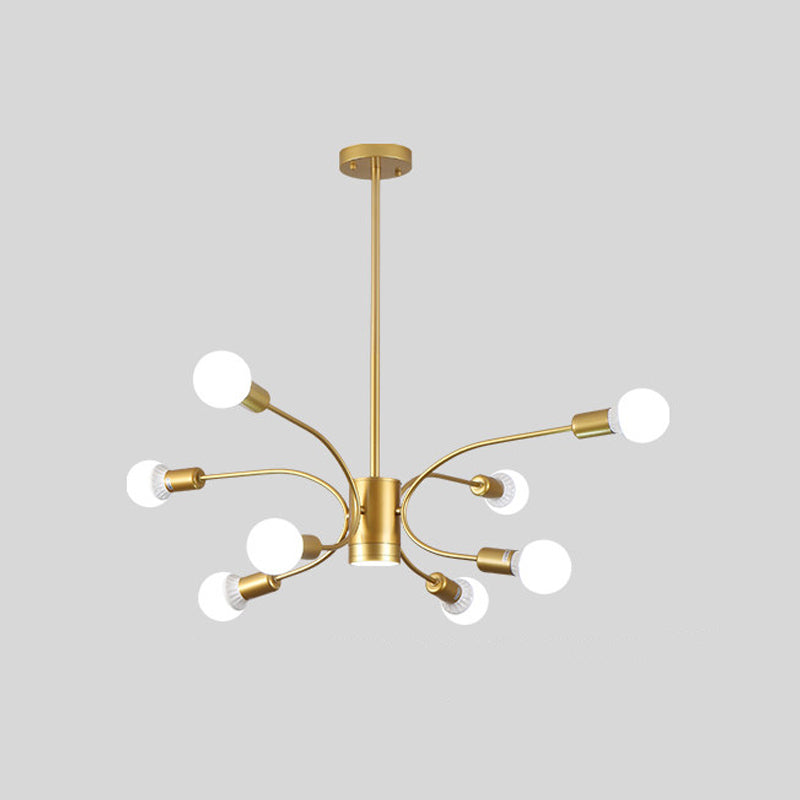 Modern Sputnik Chandelier Lamp - Metallic Ceiling Pendant Light In Gold With 6/8/12 Lights