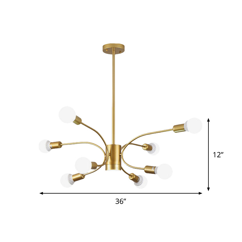 Modern Sputnik Chandelier Lamp - Metallic Ceiling Pendant Light In Gold With 6/8/12 Lights