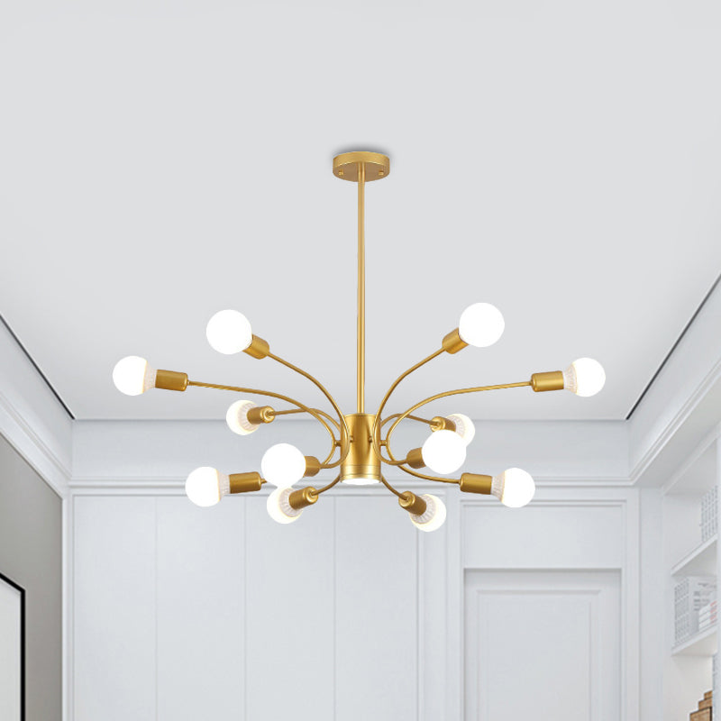 Modern Sputnik Chandelier Lamp - Metallic Ceiling Pendant Light In Gold With 6/8/12 Lights