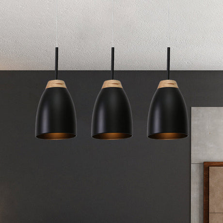 Metallic Bell Pendulum Lighting - Minimalist 3-Light Black Pendant Lamp With Linear Canopy