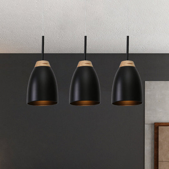 Metallic Bell Pendulum Lighting - Minimalist 3-Light Black Pendant Lamp With Linear Canopy