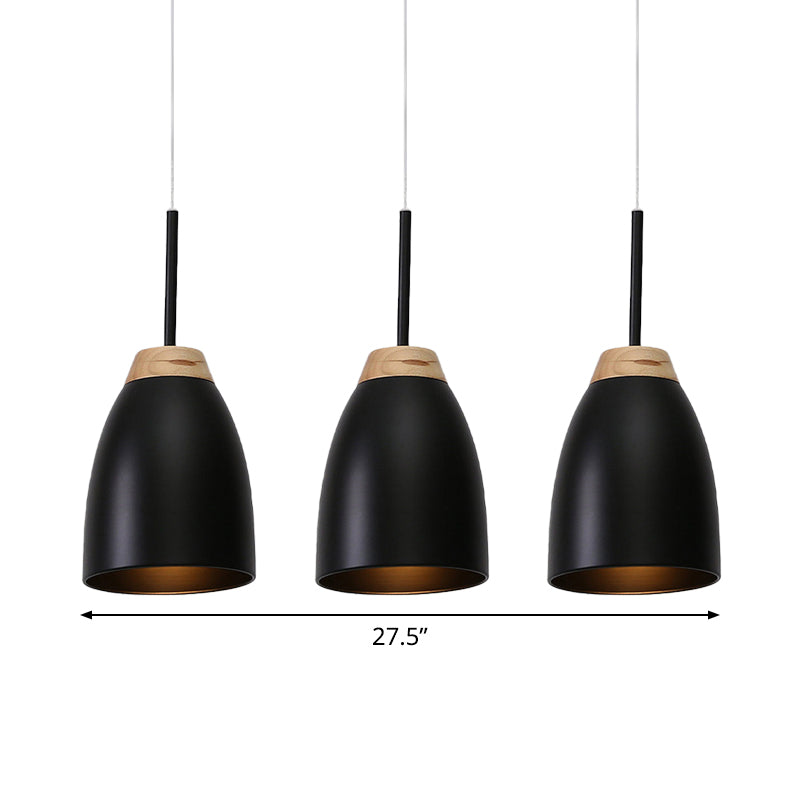 Metallic Bell Pendulum Lighting - Minimalist 3-Light Black Hanging Lamp With Linear Canopy