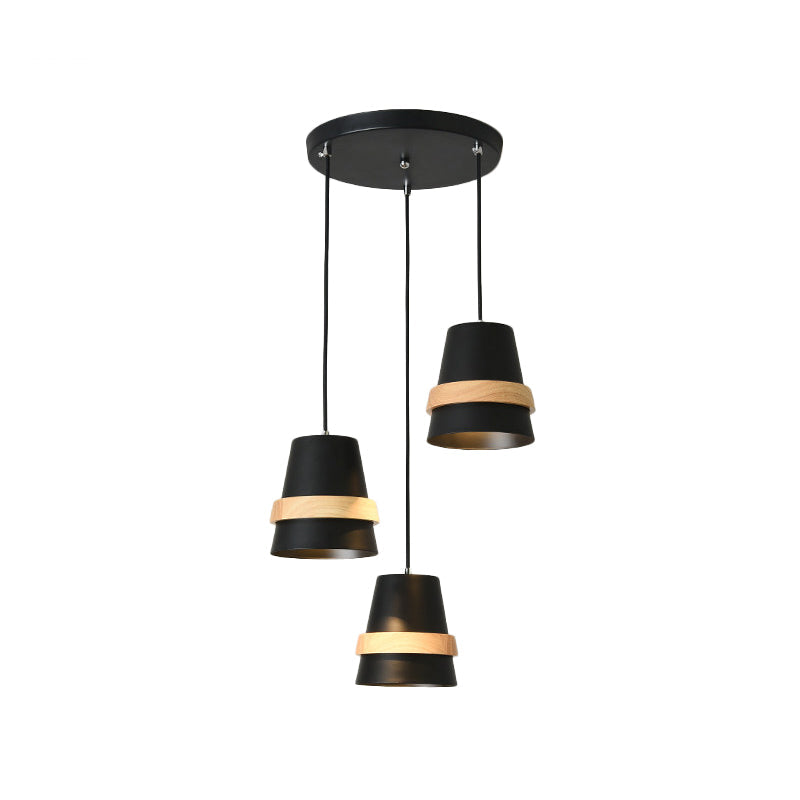 Cup Shape Modernist Dining Room Multi-Pendant Light - Metal 3 Heads | White/Black & Wood