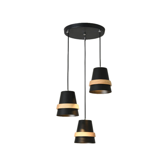 Cup Shape Modernist Dining Room Multi-Pendant Light - Metal 3 Heads | White/Black & Wood