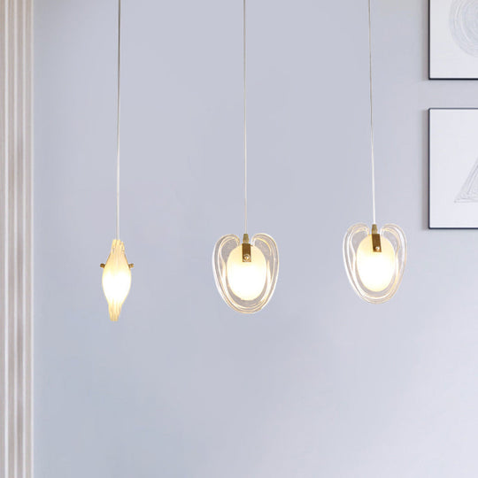Heart-Shaped 3-Light Brass Ceiling Light With Clear Glass Modern Hanging Lamp Fixture