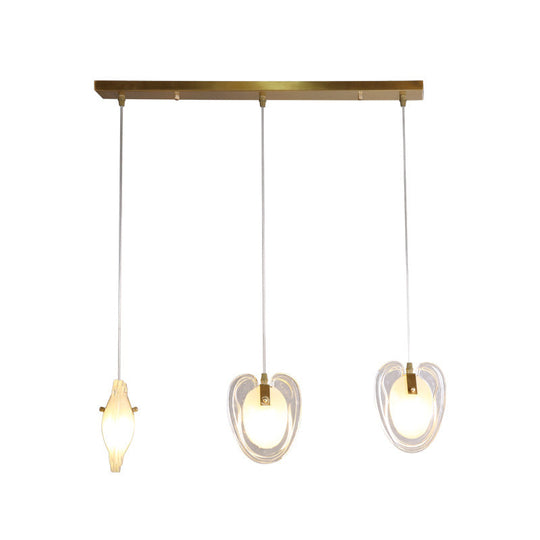 Heart-Shaped 3-Light Brass Ceiling Light With Clear Glass Modern Hanging Lamp Fixture