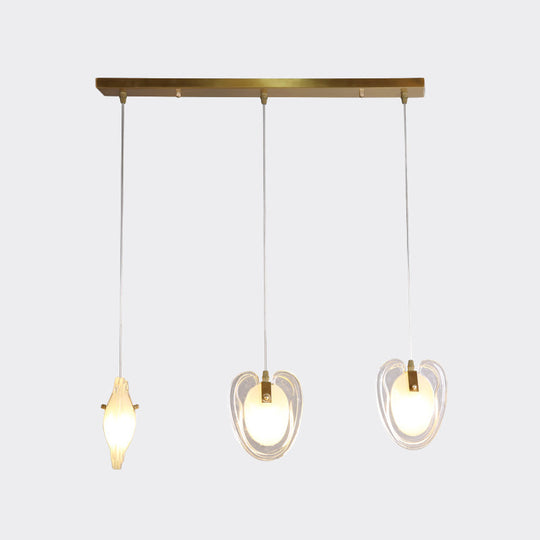 Heart-Shaped 3-Light Brass Ceiling Light With Clear Glass Modern Hanging Lamp Fixture