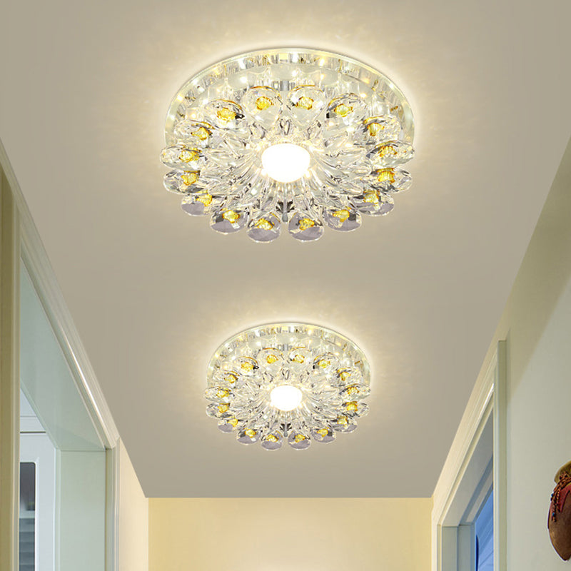 Yellow Blossom Crystal Flush-Mount Led Ceiling Lamp - Modernist Design For Hallways