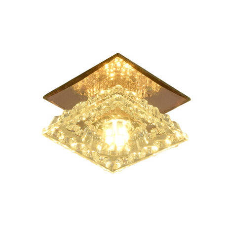 Modern Crystal Flush Ceiling Light In Gold For Corridor - Square Flushmount Led White/Warm/3 Color
