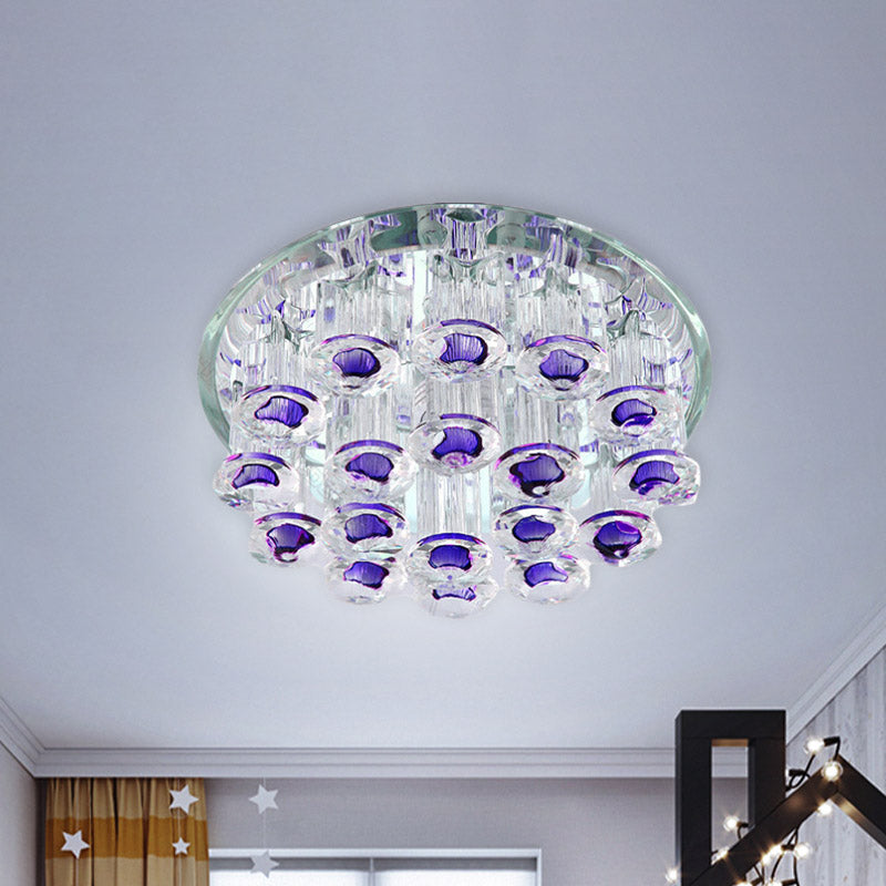Simple Style Purple Crystal Tubular Flush Light Fixture - Led Living Room Ceiling Lamp With