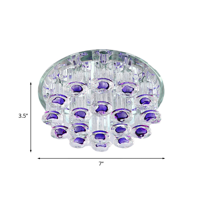 Simple Style Purple Crystal Tubular Flush Light Fixture - Led Living Room Ceiling Lamp With