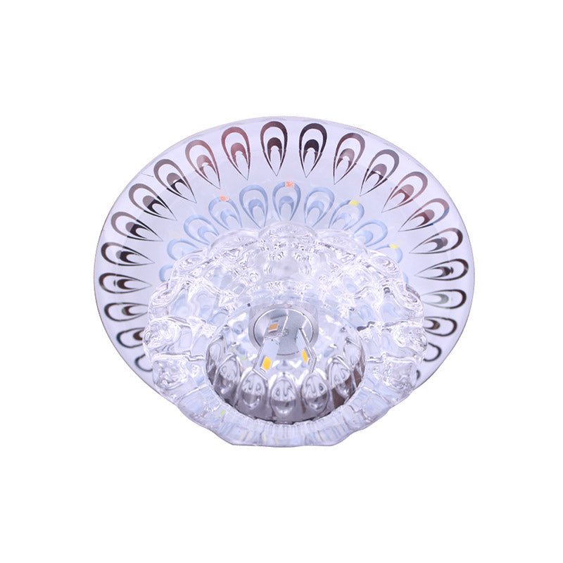 Modern Led Crystal Flush Mount Light In Warm/White - Peacock Tail Design