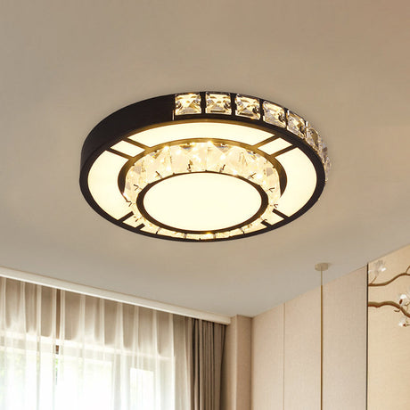 Minimal Style Crystal Led Flush Mount Light Fixture - Black (Square/Round) For Bedroom Ceiling