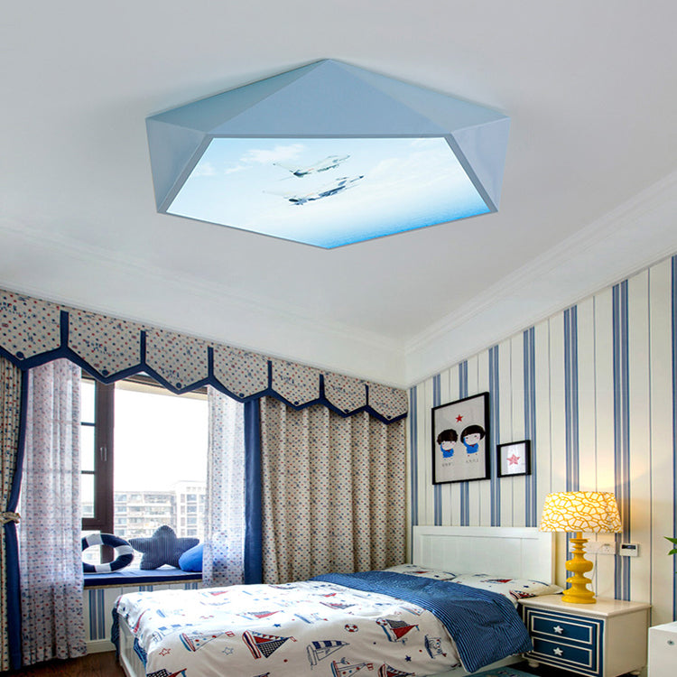 Blue Cartoon Geometry Flush Ceiling Light For Kid’s Bedroom