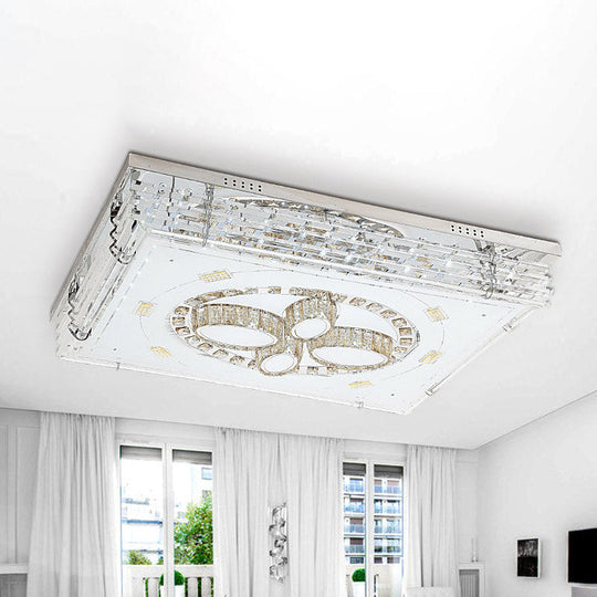 Modern Crystal Led Flushmount Ceiling Light With Chrome Frame - Flower Design For Living Room