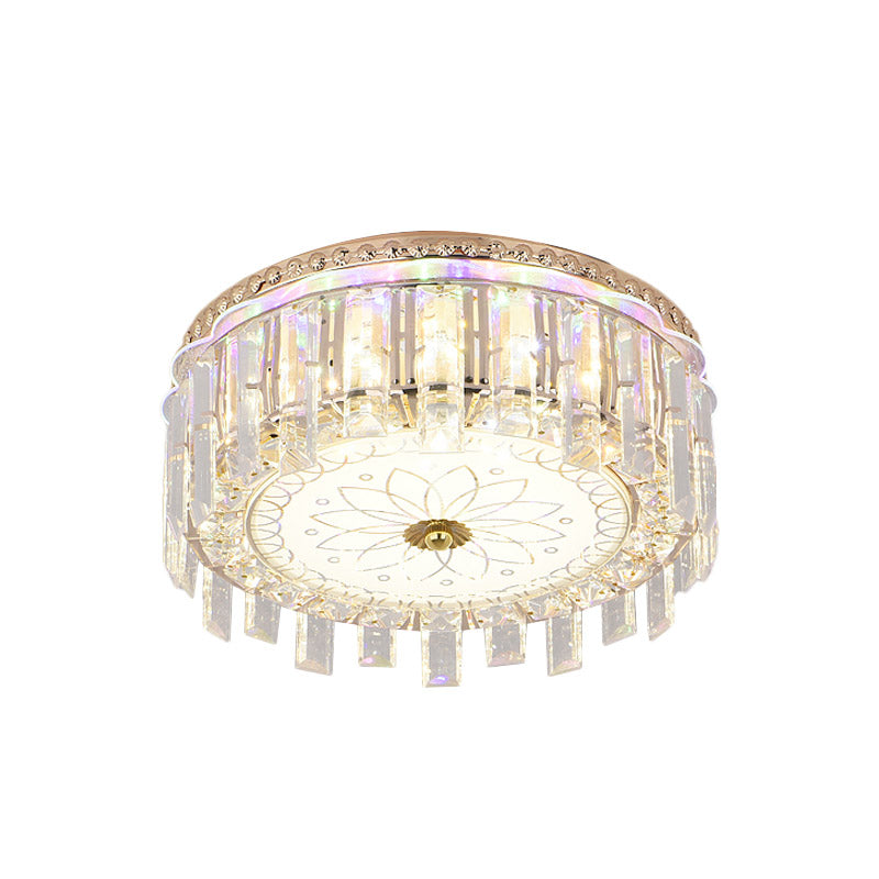 Modern Gold Flush Mount Ceiling Light Fixture With Led Crystal Block And Petal Pattern
