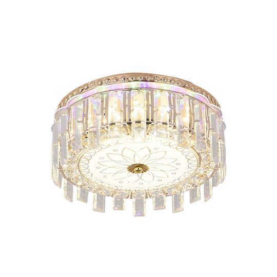 Modern Gold Flush Mount Ceiling Light Fixture With Led Crystal Block And Petal Pattern