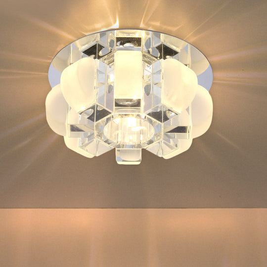 Modern Crystal Block Gold Ceiling Mount Light Flushmount With Led Floral Design In Warm/White/Multi
