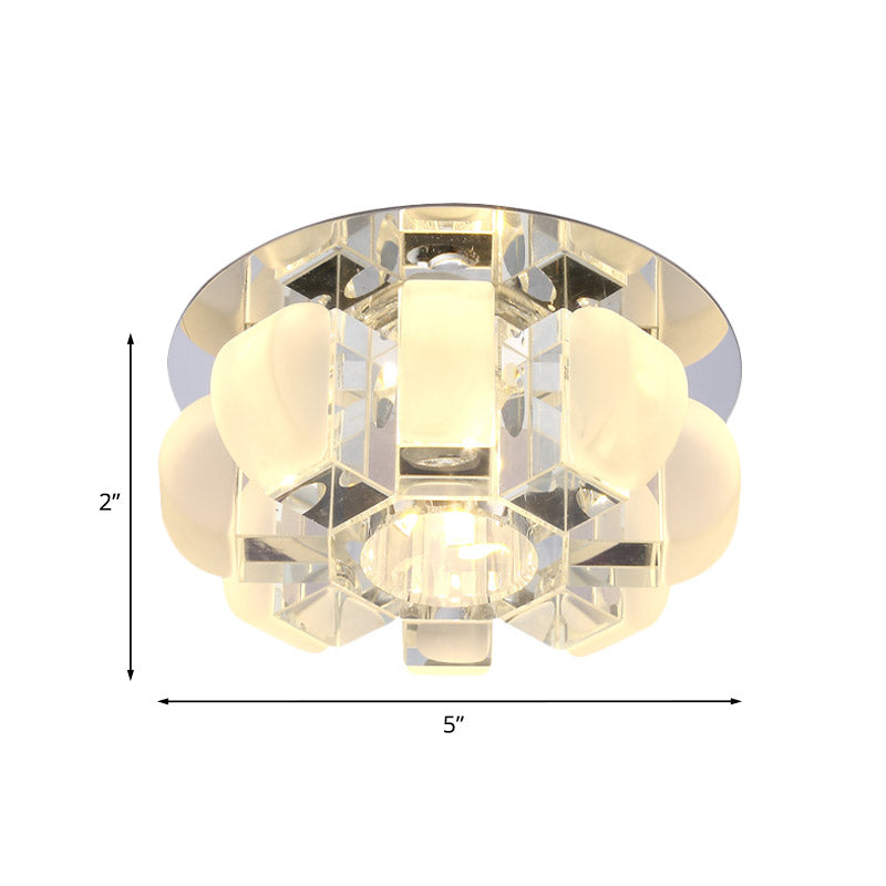 Modern Crystal Block Gold Ceiling Mount Light Flushmount With Led Floral Design In Warm/White/Multi
