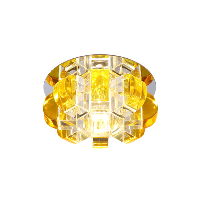 Modern Led Crystal Flush Mount Ceiling Light Fixture - Sleek Yellow Floral Design For Corridors