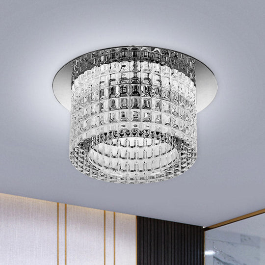 Prismatic Crystal Cylinder Ceiling Lamp - Modern Led Flush Mount Lighting In Warm/White Light Clear