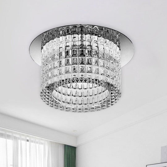 Prismatic Crystal Cylinder Ceiling Lamp - Modern Led Flush Mount Lighting In Warm/White Light
