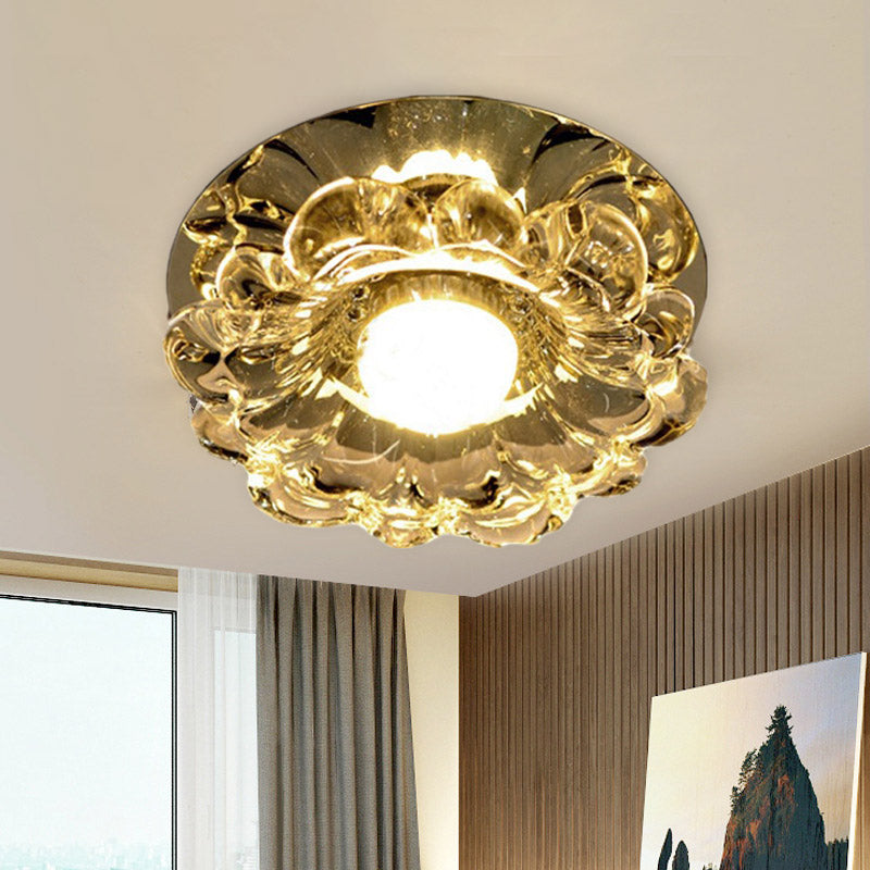 Contemporary Led Scalloped Flush Mount Light With Chrome Finish And Beveled Crystal - Warm/White