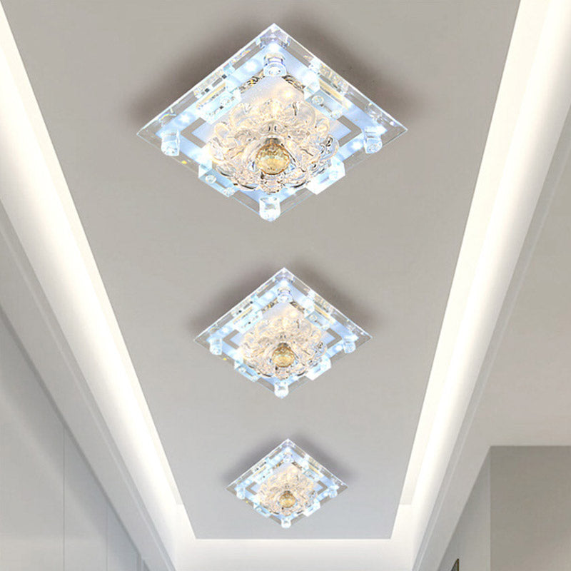 Blossom Crystal Flush Mount Led Ceiling Light With Square Frame - Warm/White