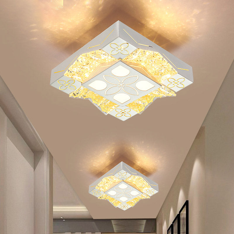 Minimalist Crystal Wavy Flush Led Light Fixture In White - Corridor Flower Pattern Mount Spotlight