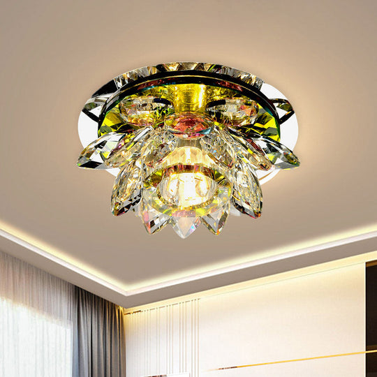 Lotus Crystal Led Flush Mount Ceiling Light For Porch In Warm/White Chrome / White