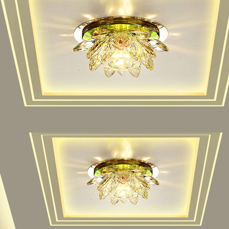 Lotus Crystal Led Flush Mount Ceiling Light For Porch In Warm/White