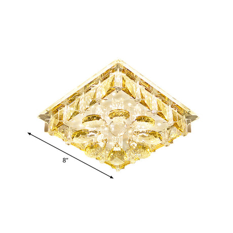 Contemporary Amber Crystal Flushmount Ceiling Lamp - Square Led Light Fixture For Stairs In