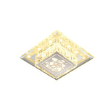 Contemporary Square Led Flush Light With Crystalline Facets In Chrome Elegant Flower Pattern