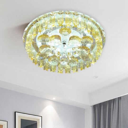 Sleek Led Ceiling Light With Amber Crystal Shade - Perfect For Simple Corridors