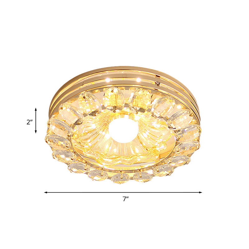Gold Led Crystal Ceiling Lamp: Minimal Round/Square Design With Flower Shade