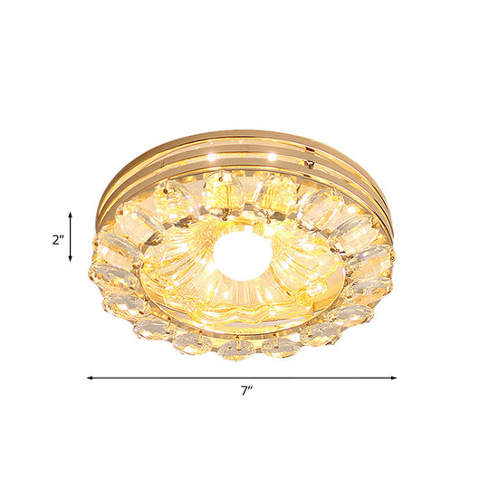 Gold Led Crystal Ceiling Lamp: Minimal Round/Square Design With Flower Shade
