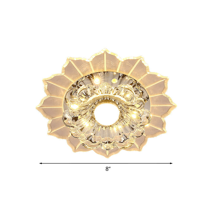 Modern Led Flush Mount Ceiling Light With Clear Crystal Flower Design Available In Warm/Blue/Pink