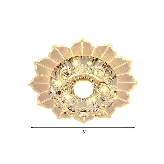 Modern Led Flush Mount Ceiling Light With Clear Crystal Flower Design Available In Warm/Blue/Pink