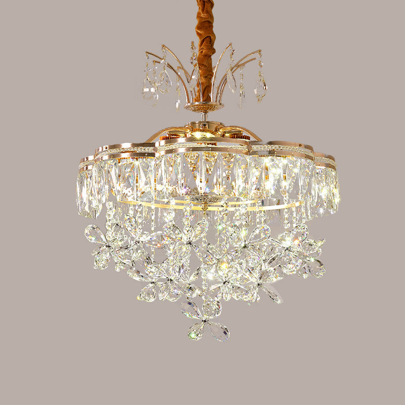 Modern Gold Flower Crystal Chandelier - 8 Lights Clear Dining Room Pendant Light Kit