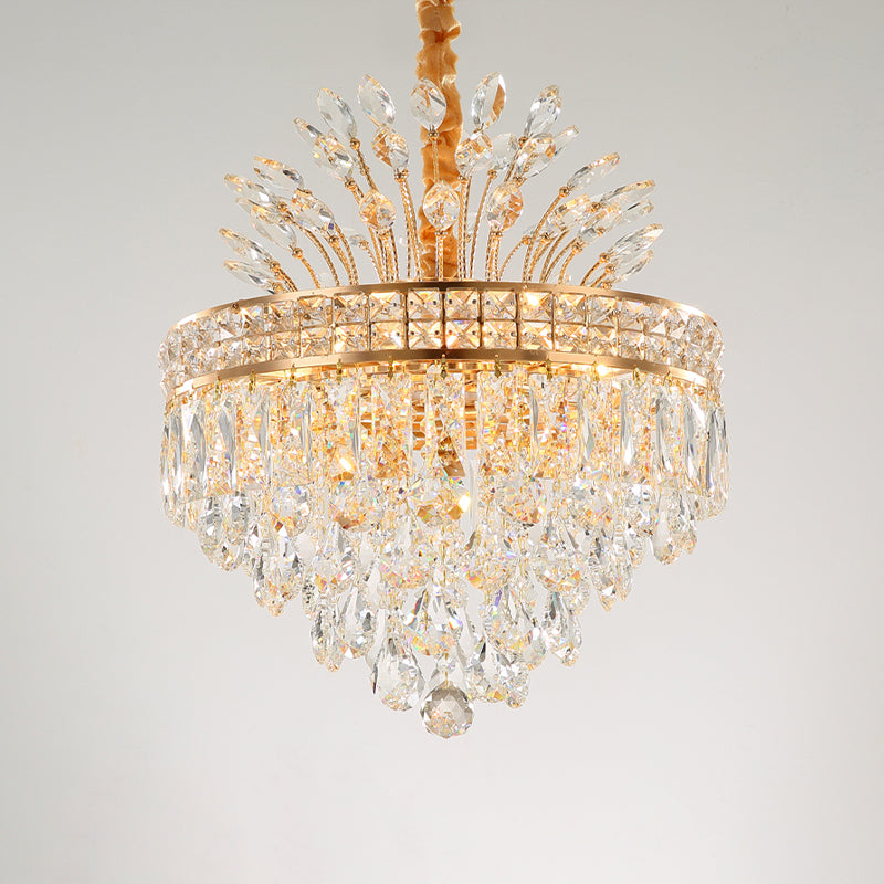 Contemporary Crystal Chandelier - Gold 9 Bulbs Pendant Light For Bedroom