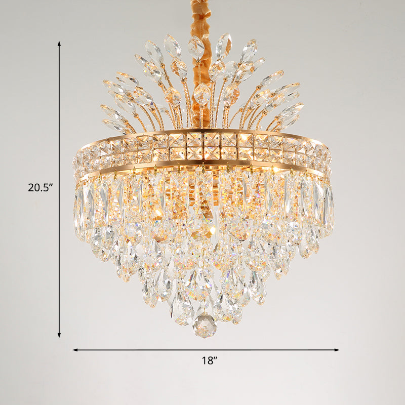 Contemporary Crystal Chandelier - Gold 9 Bulbs Pendant Light For Bedroom