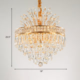 Contemporary Gold Crystal Chandelier Pendant - 9 Bulb Clear Conical Light Fixture For Bedroom