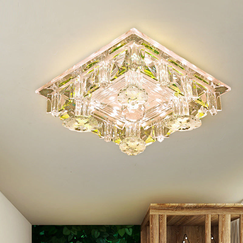 Modern Led Crystal Flush Mount Ceiling Light In Yellow/Purple - Corridor Lighting Fixture Yellow