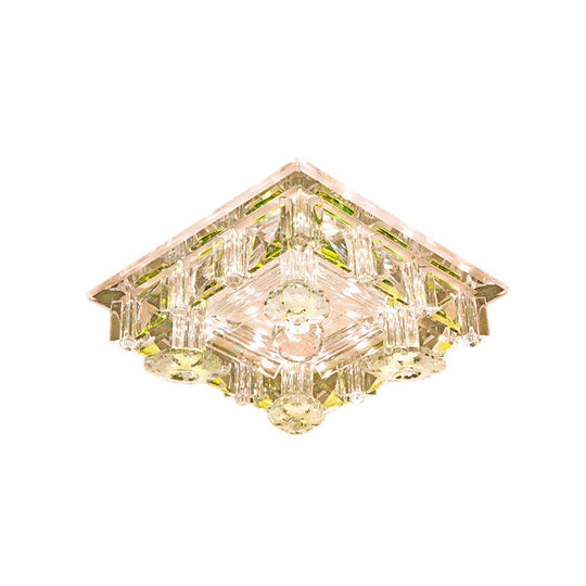 Modern Led Crystal Flush Mount Ceiling Light In Yellow/Purple - Corridor Lighting Fixture