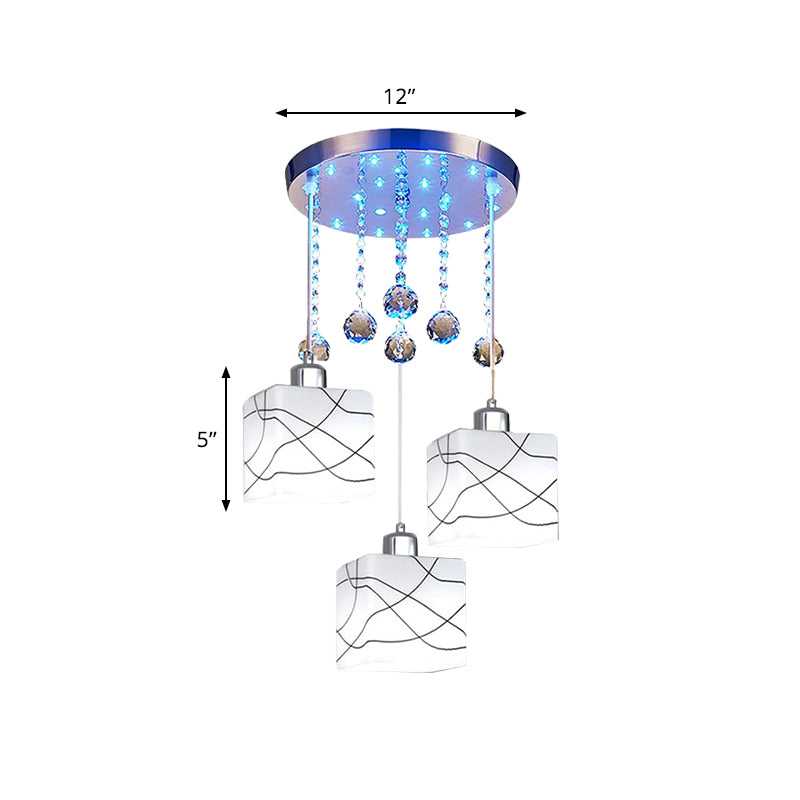 Minimal Crystal Orb Square Hanging Lamp With 3 White Lights - Multi-Light Pendant Kit
