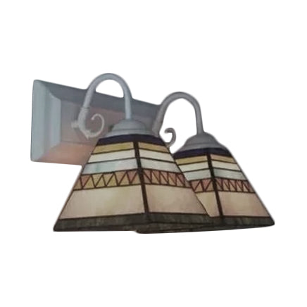 Tiffany Style Pyramid Sconce Light - Stainless Glass 2 Lights For Living Room Or Bathroom