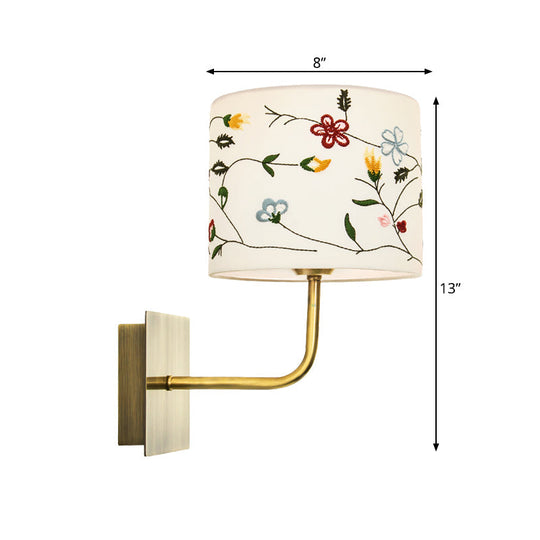 Modern Nordic Embroidery Fabric Drum Wall Mount Lamp - 1-Head Gold Lighting Ideas
